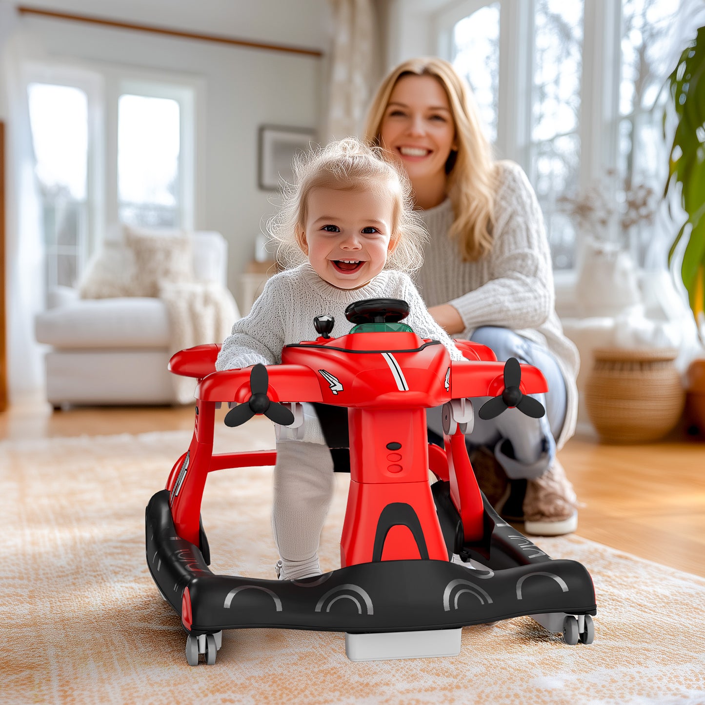 Tolead 4-in-1 Foldable Baby Walker, Activity Push Walker for 6-18 months, 24" x 29" x 22"，Red