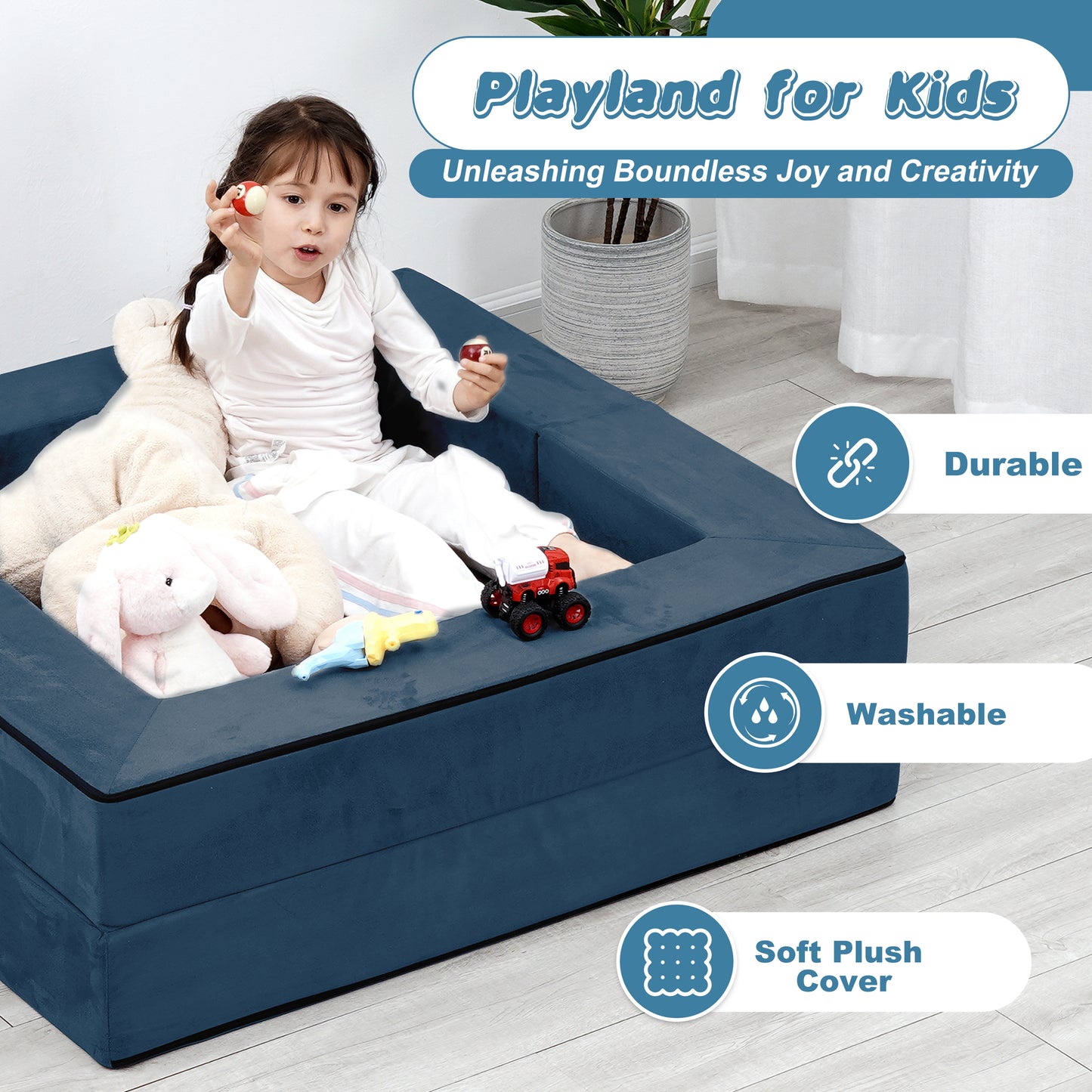 Tolead 10 Pcs Kids & Toddler Foam Play Couch with Ottomans, Blue