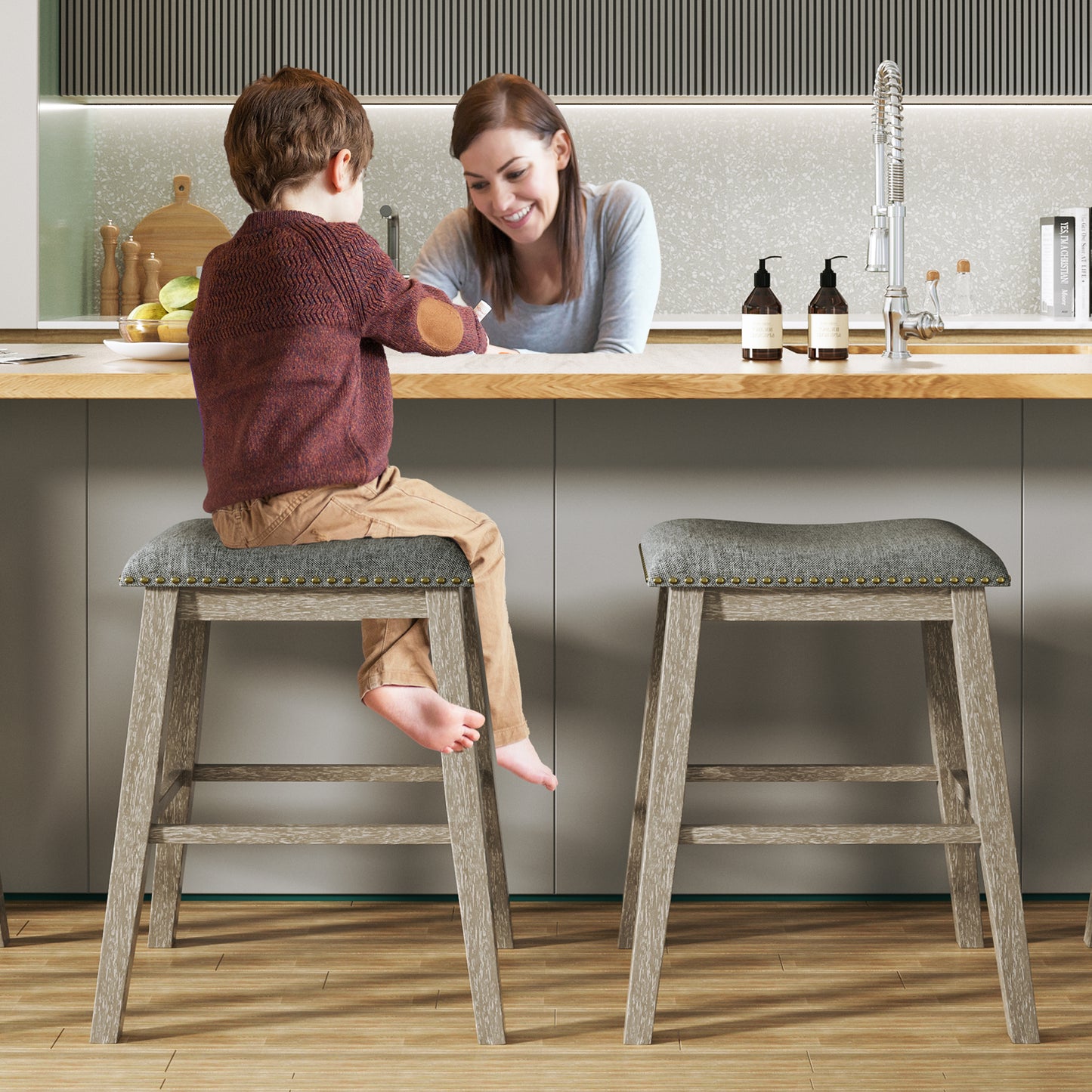 Tolead 24" Backless Bar Stools with Saddle Cushion Seat - Set of 2, Gray