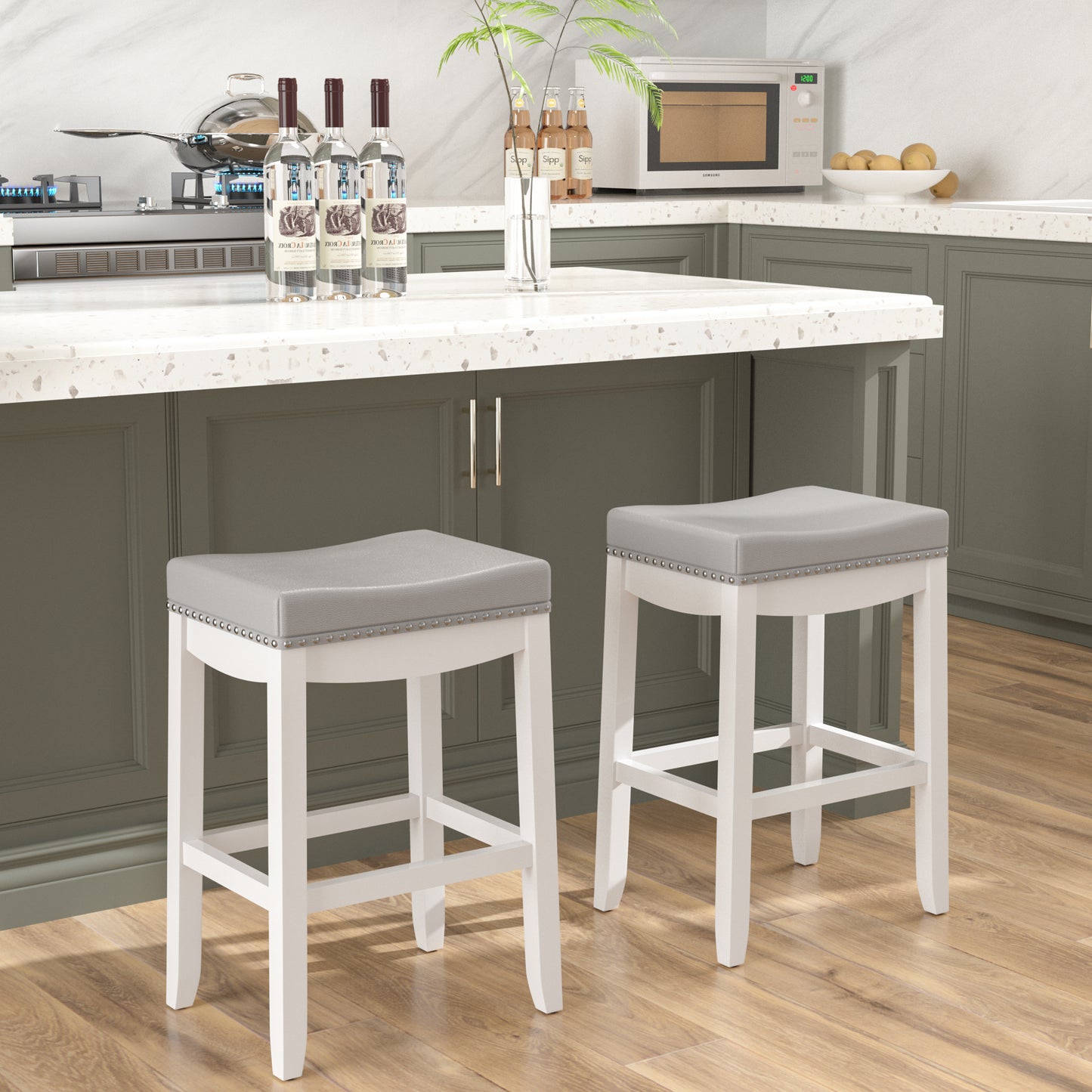 Tolead 24" Cambridge Wood 2-Piece Bar Stools with Gray Cushion, Espresso