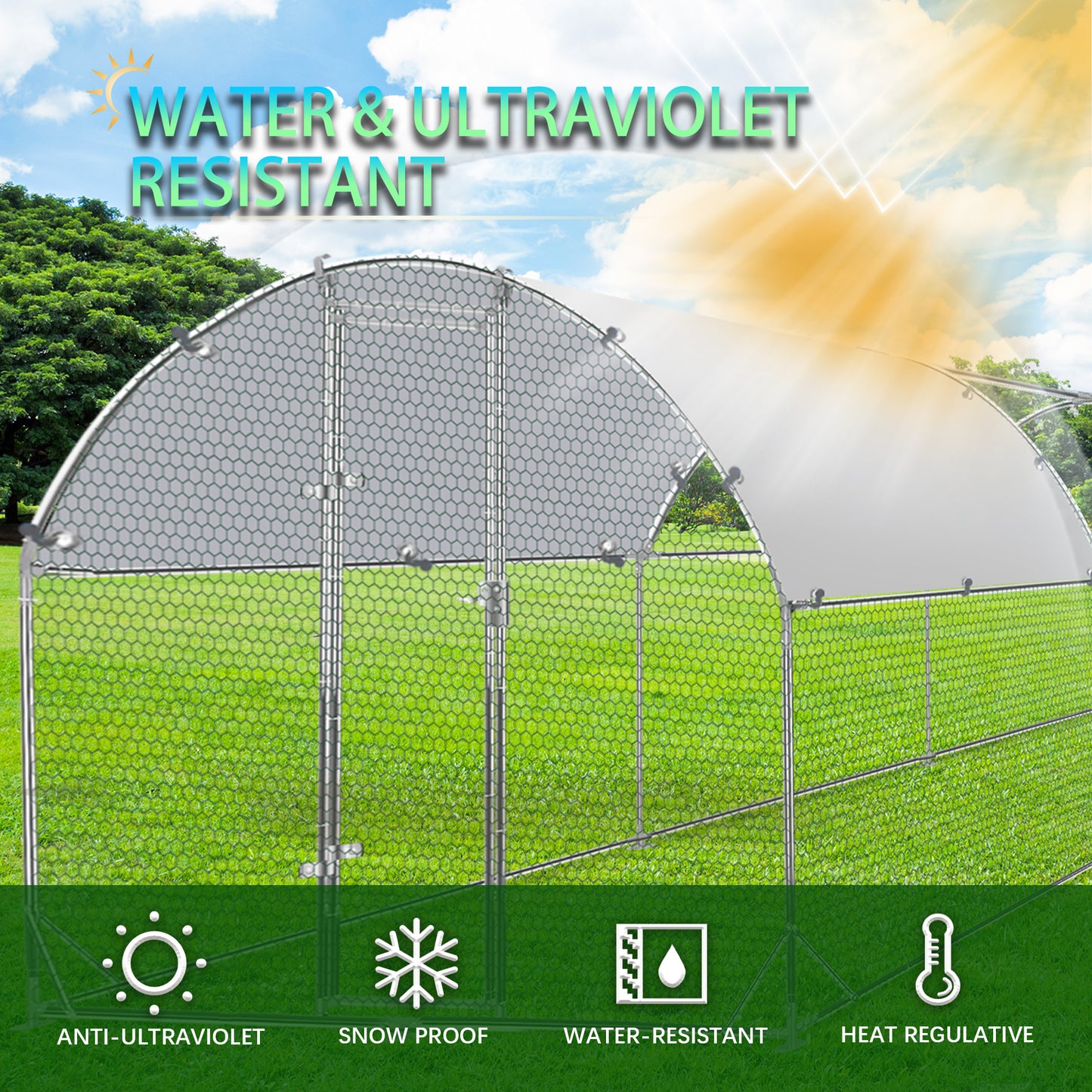 Tolead Large Metal Chicken Coop Upgrade with Tri-Supporting Wire Mesh, Galvanized Steel, Outdoor Chicken Coop with Water-Resident and Anti-UV Cover, Silver
