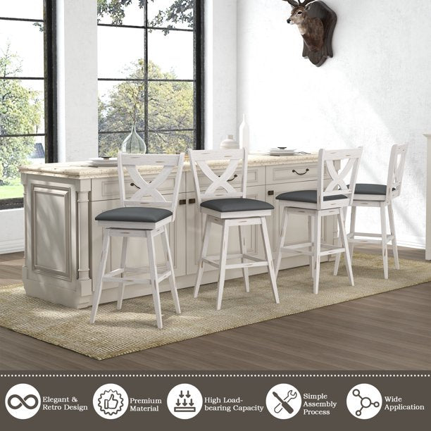 Tolead 2-Piece 29-Inch Swivel Bar Stools with 360-Degree Swivel and Upholstered Seat, White