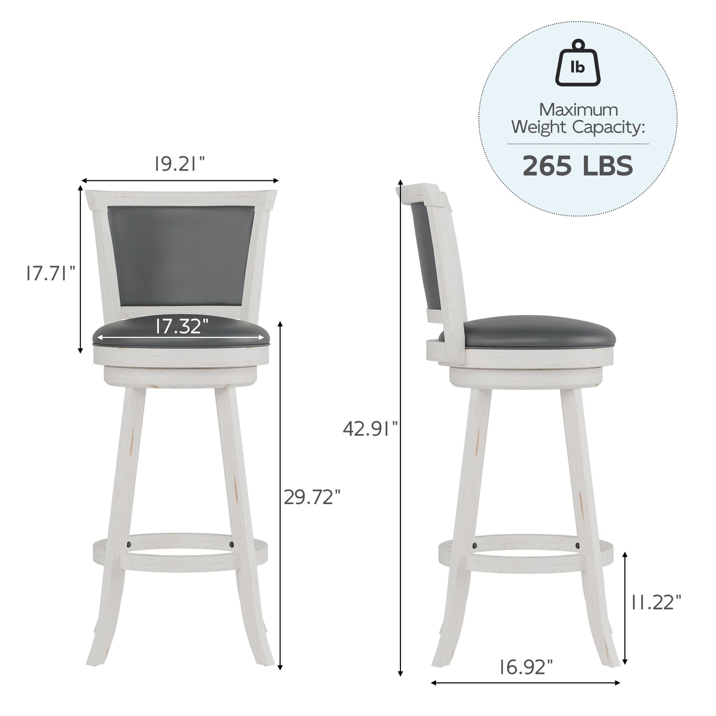 Tolead 29" Counter Height Swivel Wood Barstool in Chestnut Finish and Black Faux Leather