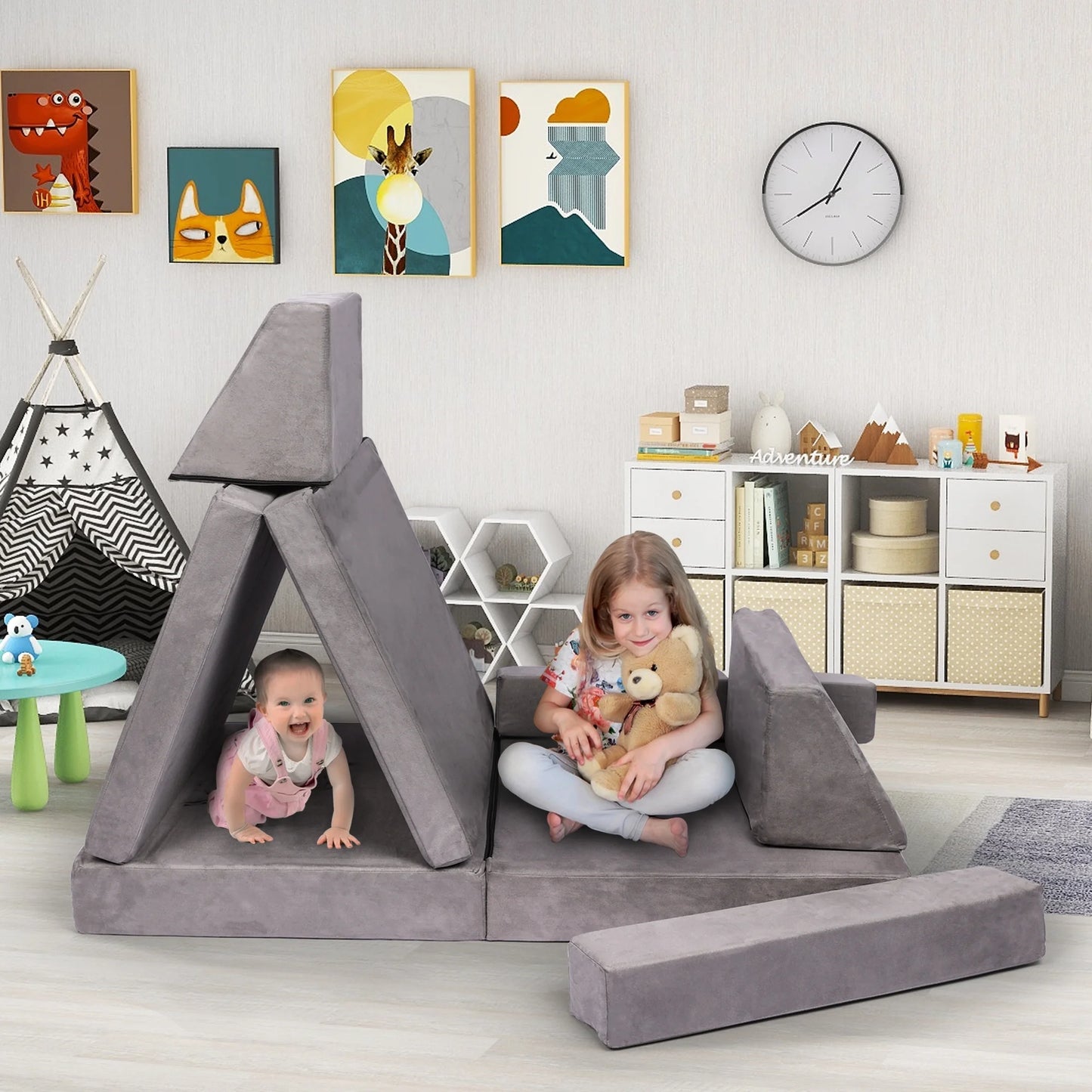 Tolead 6-Piece Modular Imaginative Furniture Play Set, Couch, Sectional Sofa, Gray