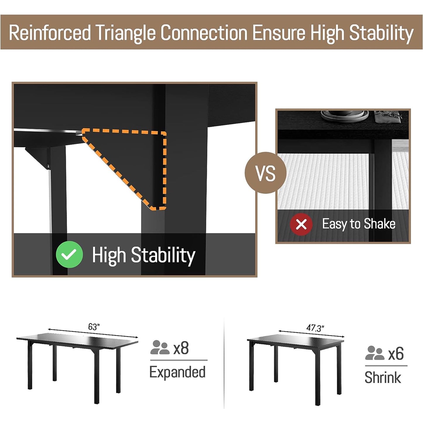 Tolead 3 Piece 47-63" Wood Dining Table Set with 2 Benches, for 4-8 Person, Home, Kitchen, Dining