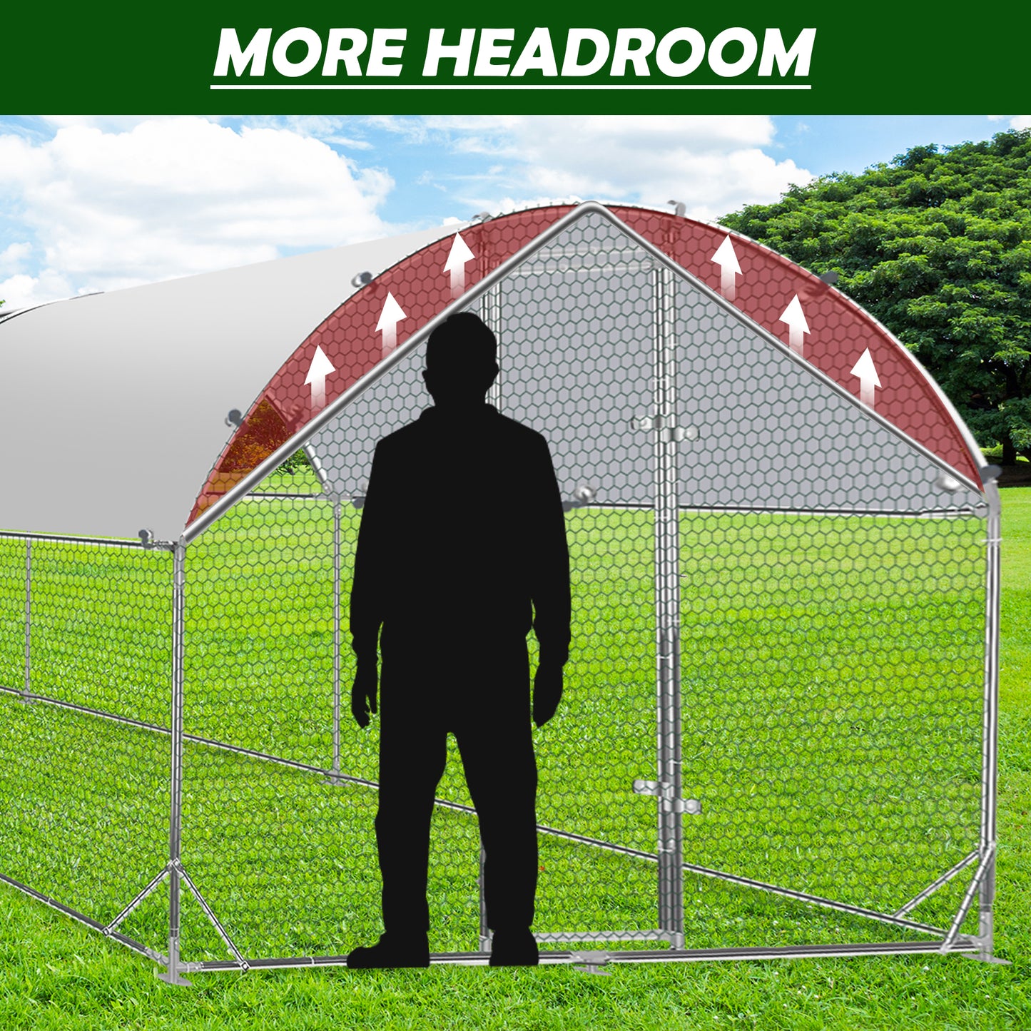 Tolead Large Metal Chicken Coop Upgrade with Tri-Supporting Wire Mesh, Galvanized Steel, Outdoor Chicken Coop with Water-Resident and Anti-UV Cover, Silver