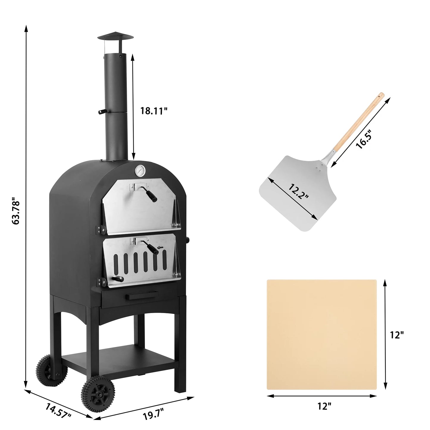 Tolead Outdoor Wood Burning Pizza Oven with Waterproof Cover, Black