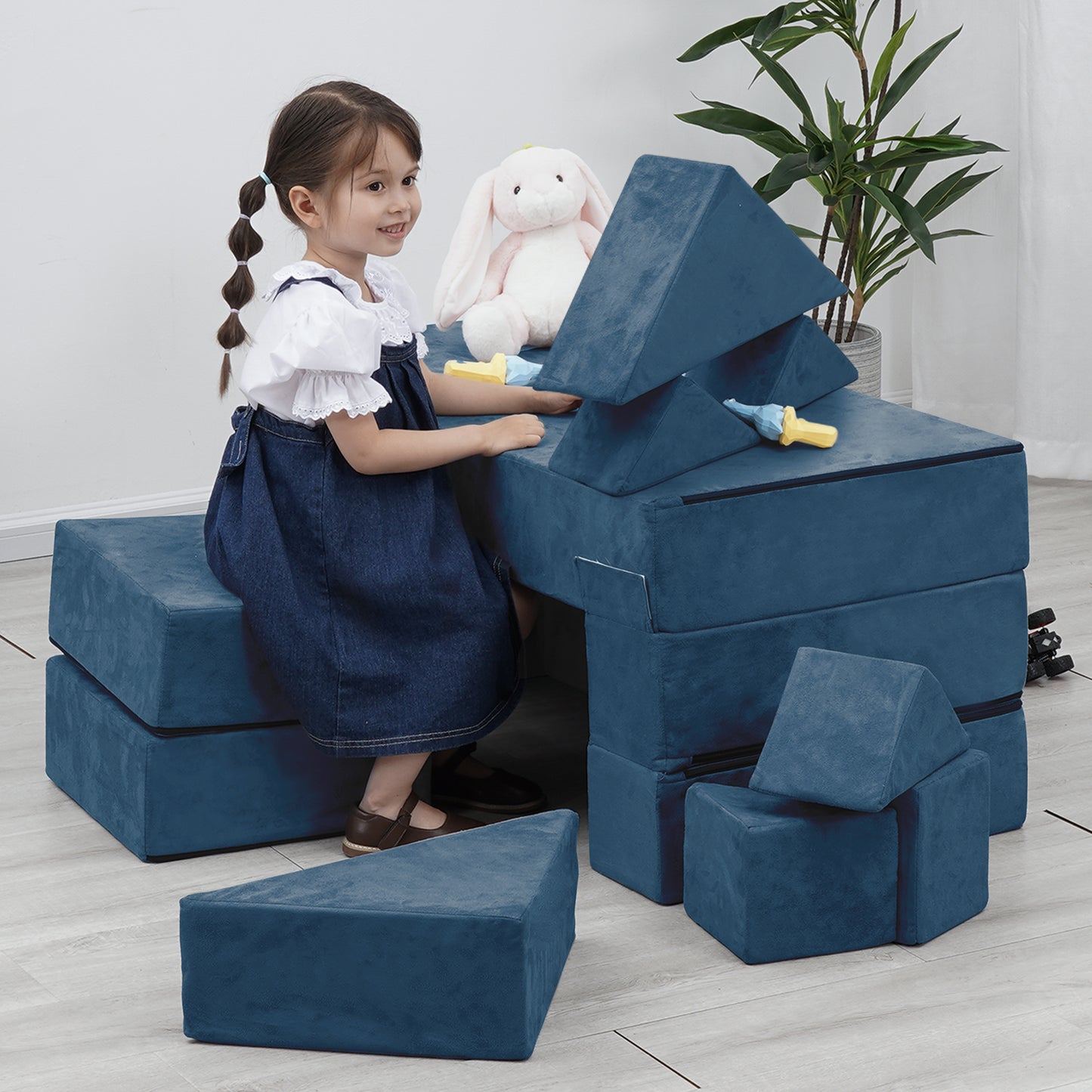 Tolead 10 Pcs Kids & Toddler Foam Play Couch with Ottomans, Blue