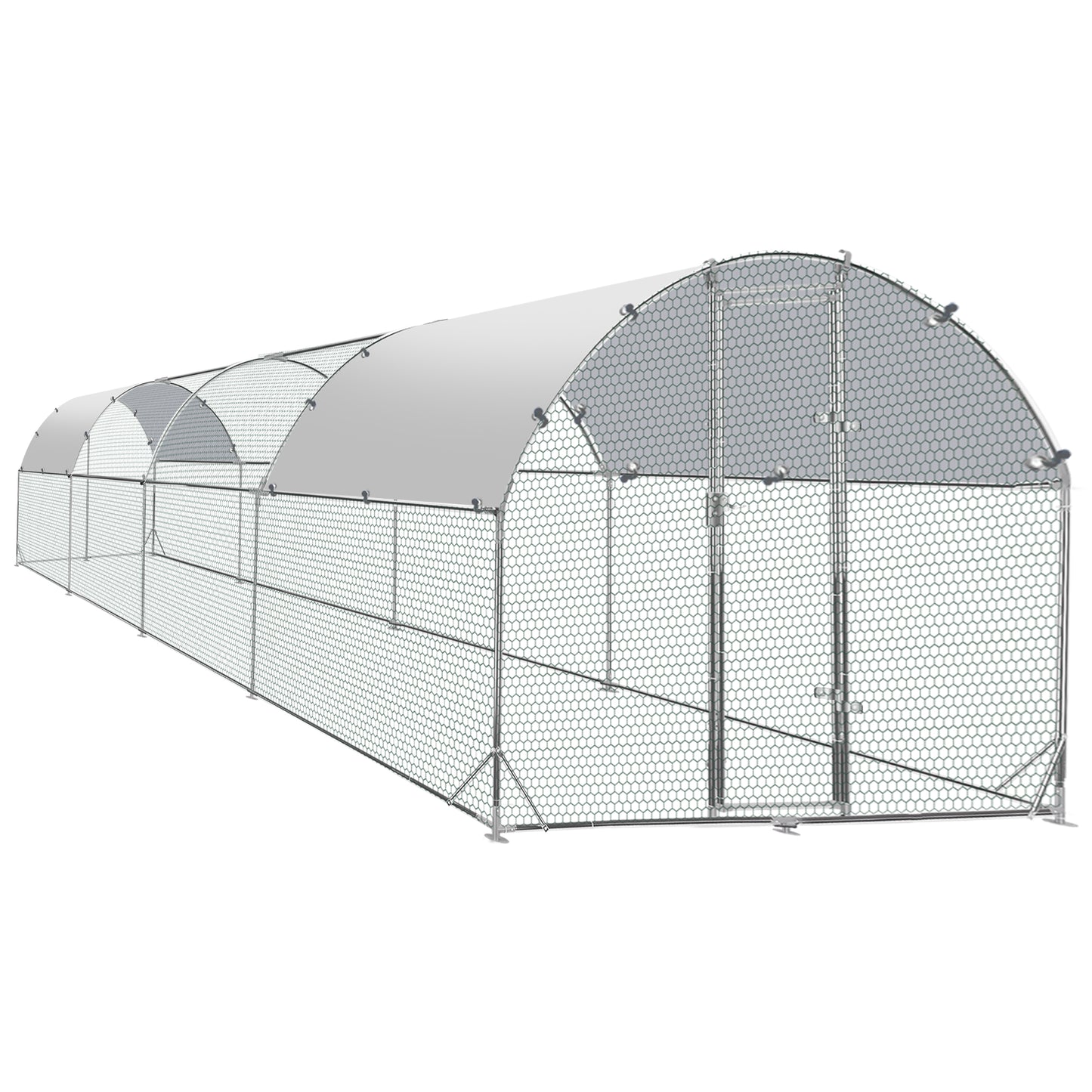 Tolead Large Metal Chicken Coop Upgrade with Tri-Supporting Wire Mesh, Galvanized Steel, Outdoor Chicken Coop with Water-Resident and Anti-UV Cover, Silver