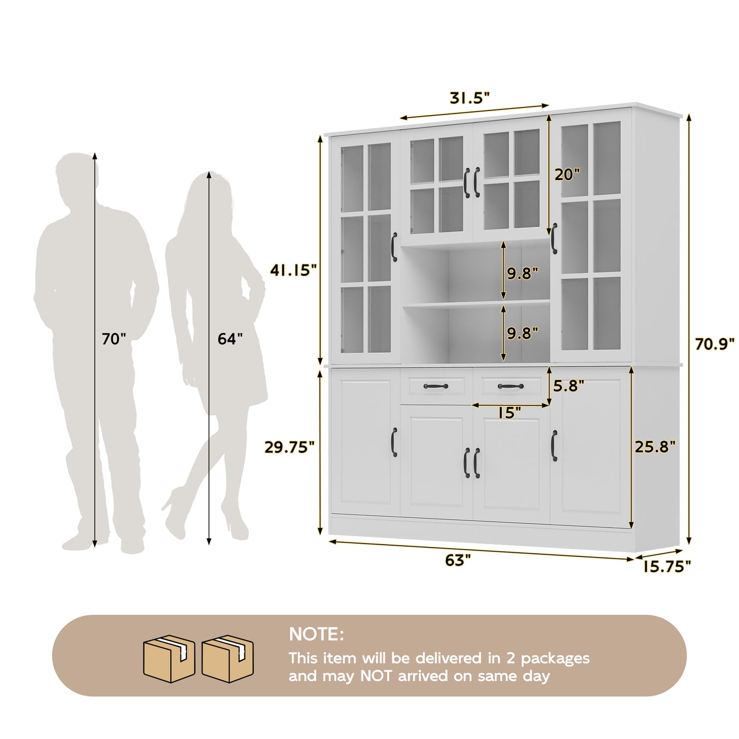 Tolead Large China Hutch for Kitchen, Office, Living Room, White
