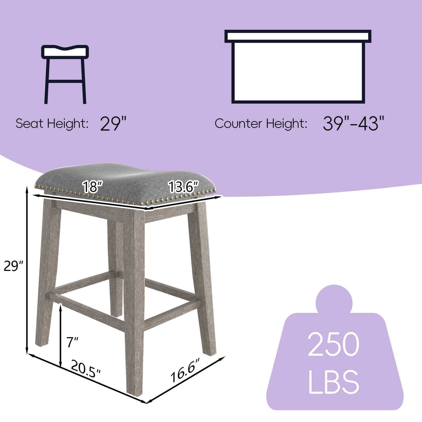 Tolead 24" Backless Bar Stools with Saddle Cushion Seat - Set of 2, Gray