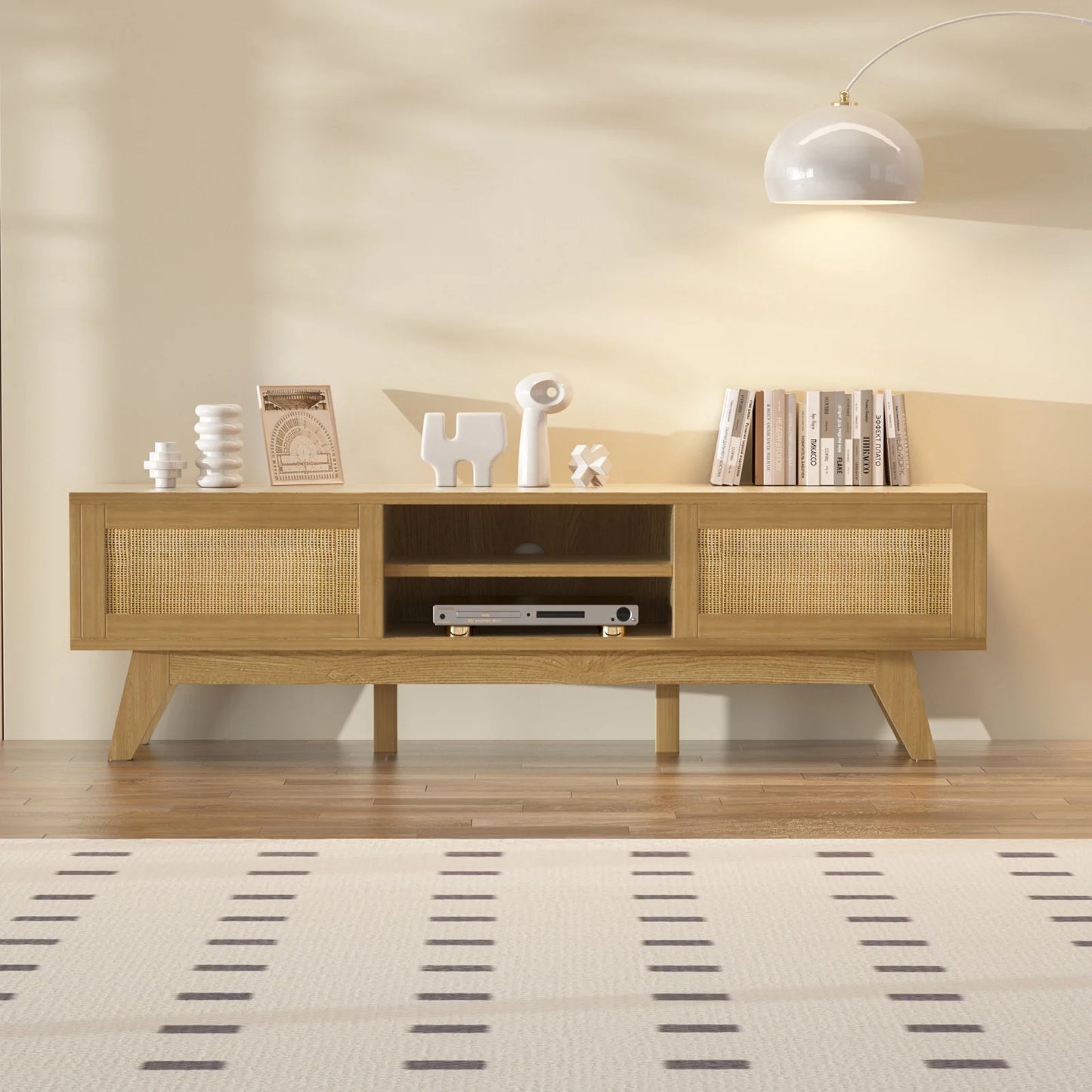 Tolead Rattan Low Profile TV Stands with Sliding Doors, up to 65" TV, Natural