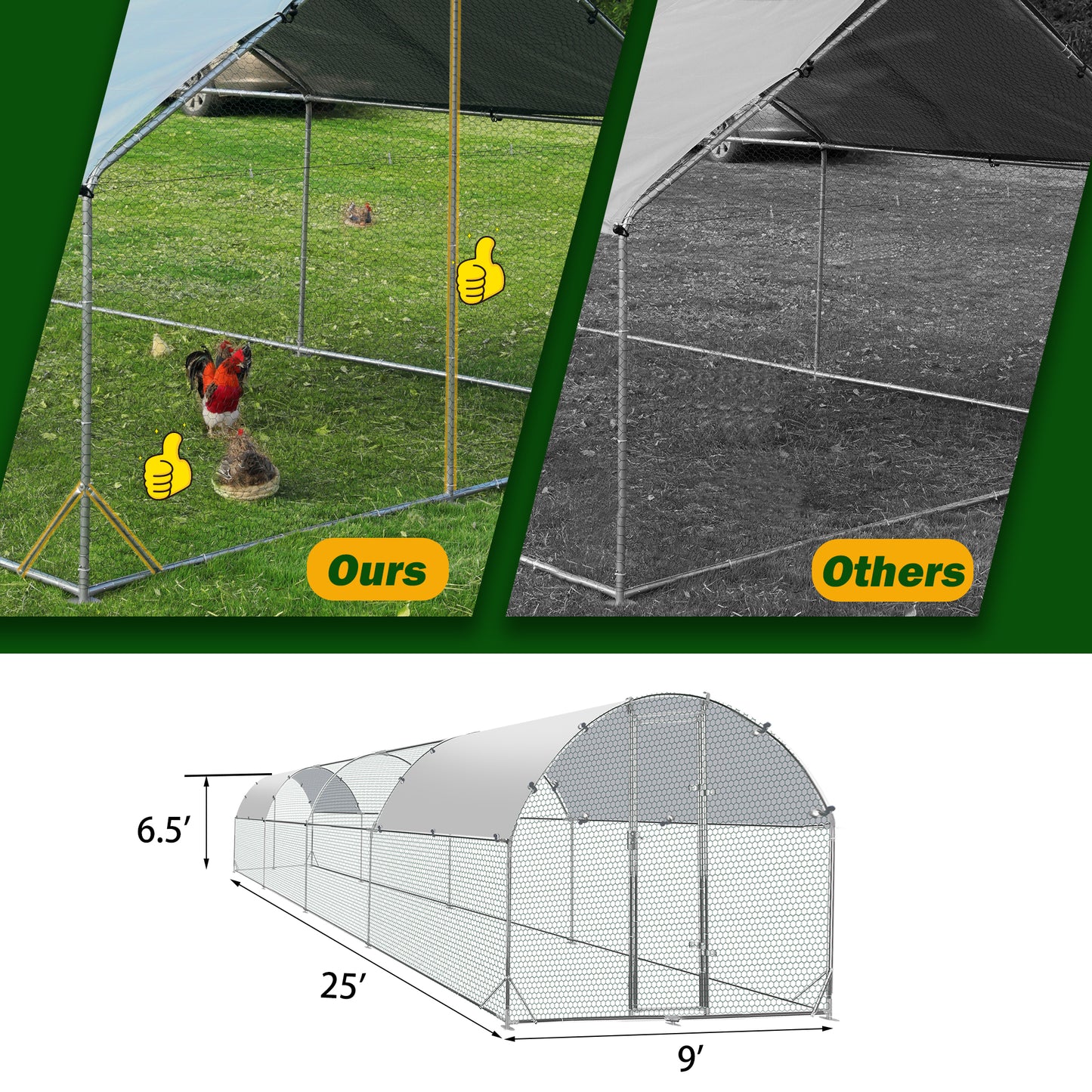 Tolead Large Metal Chicken Coop Upgrade with Tri-Supporting Wire Mesh, Galvanized Steel, Outdoor Chicken Coop with Water-Resident and Anti-UV Cover, Silver