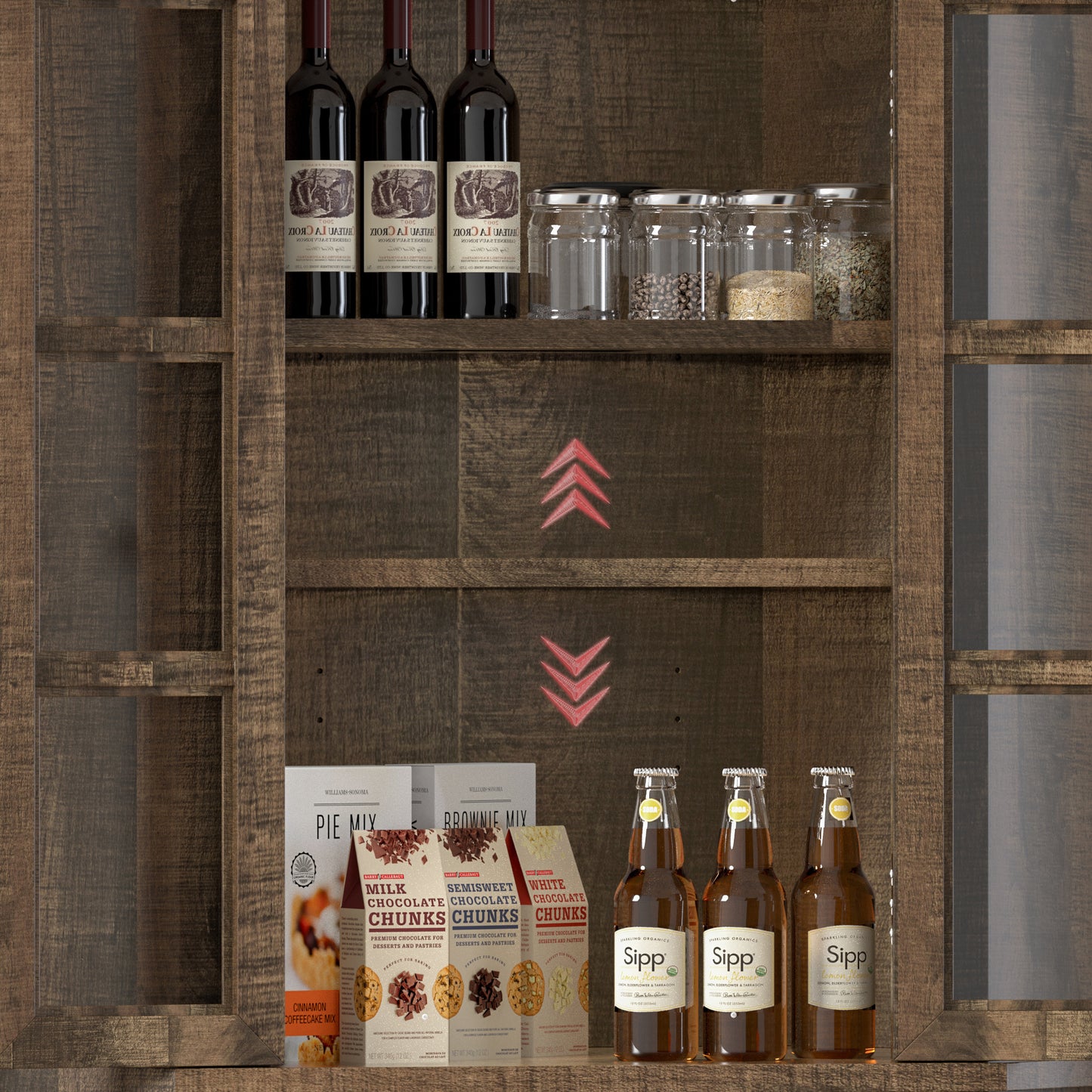 Tolead 67" Tall Farmhouse Corner Cabinet, 6 Tier Height-adjustable Corner Pantry Cabinet with Glass Door