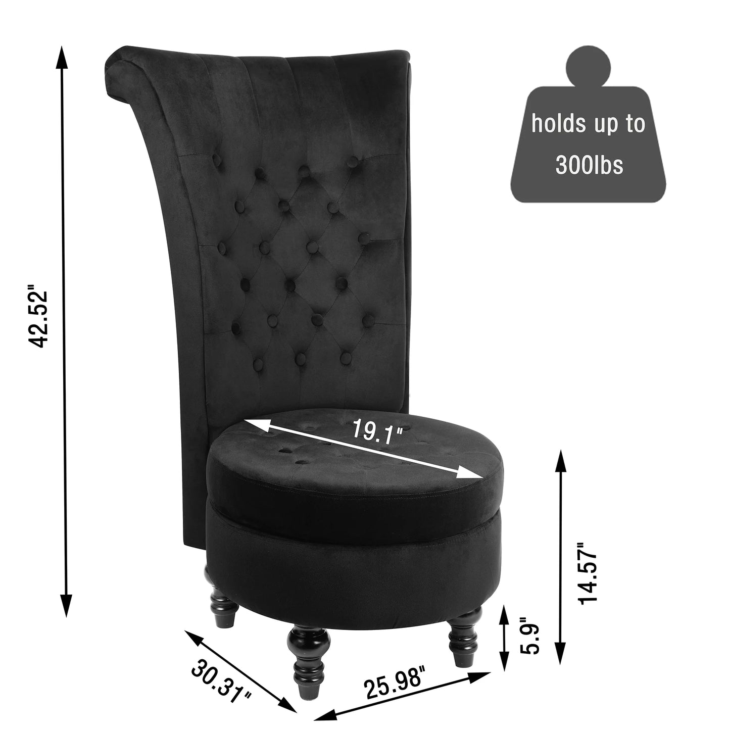 Tolead Royal Velvet High Back Armless Chair w/Storage, Living Room, Furniture, Black