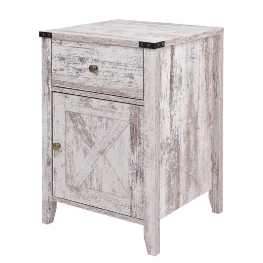 Tolead Barnwood Rustic Nightstand, Side Table, Weathered Oak Style End Table, Sturdy, Home, Living Room, Bedroom, White
