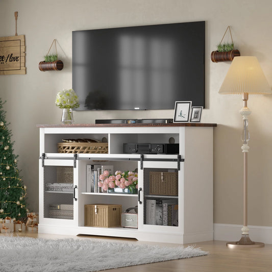 Tolead Farmhouse Style TV Stand for 65"+ TVs, Top, Sturdy, Dvds, Tall Entertainment Center, White
