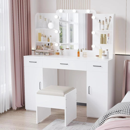 Tolead Modern Makeup Vanity Set with Chair, White