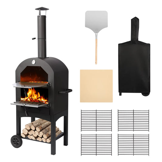 Tolead Outdoor Wood Burning Pizza Oven with Waterproof Cover, Black