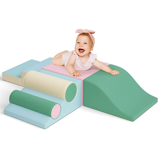 Tolead Soft Climbing Toys for Toddlers, Crawling and Sliding Pink Foam Block Soft Gym Play Sets for Preschool,Shopping Mall Rest Areas, Colorful