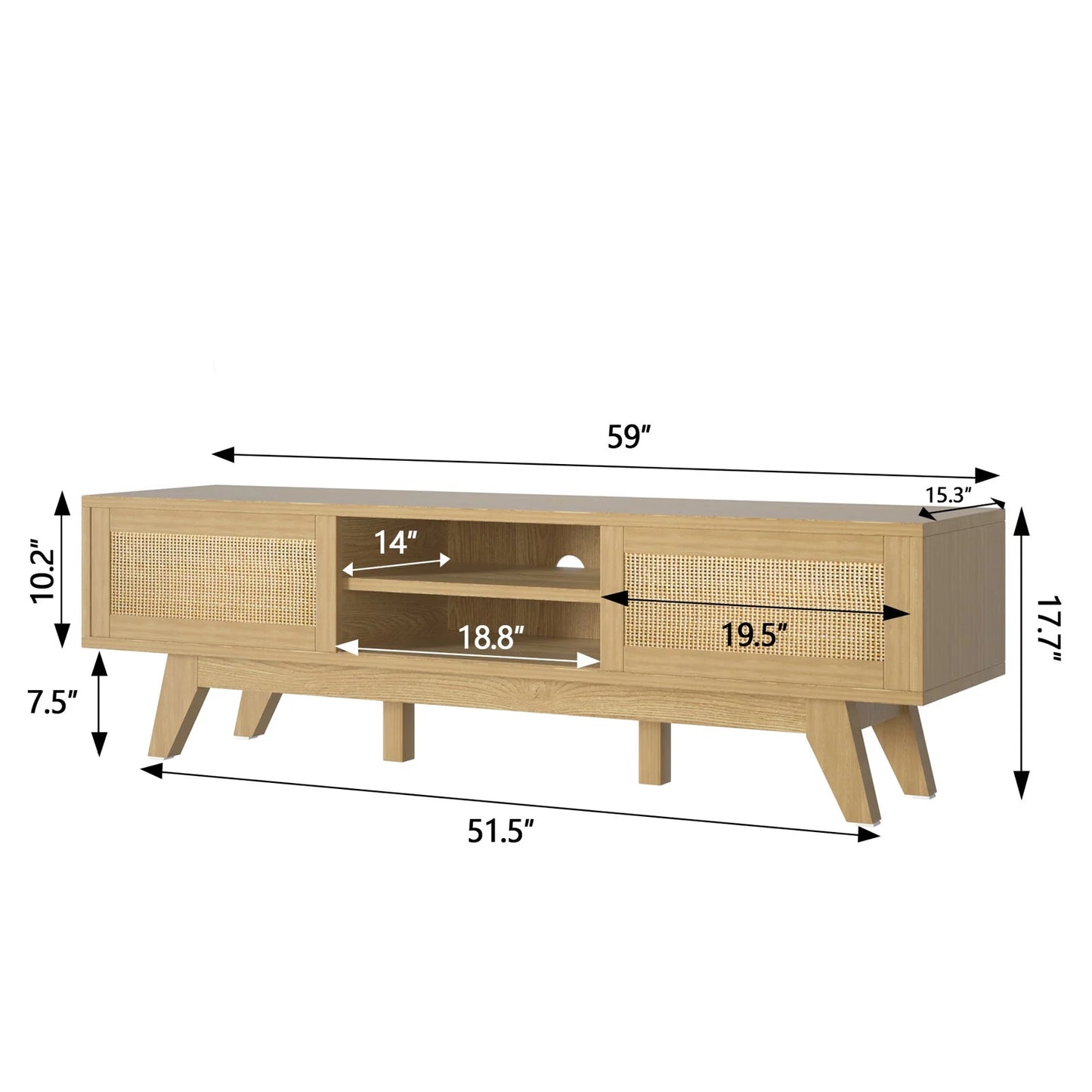 Tolead Rattan Low Profile TV Stands with Sliding Doors, up to 65" TV, Natural