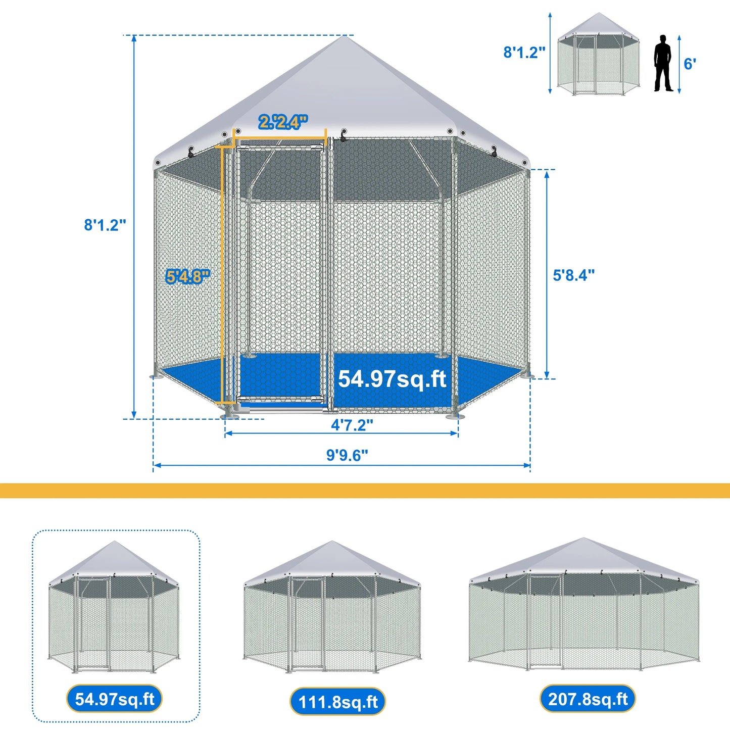 Tolead Hexagonal Chicken Coop with Galvanized Steel Frame & Water-Resistant Oxford Tarp