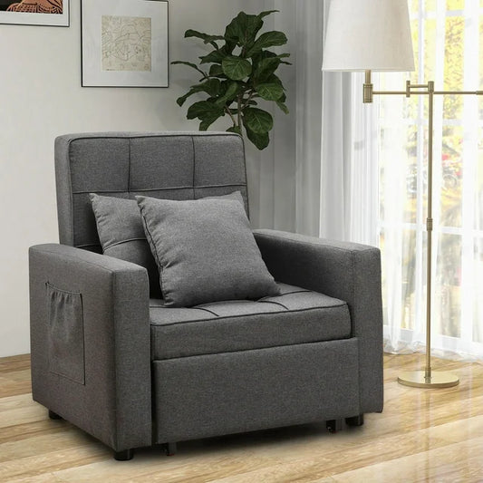 3-in-1 Folding Sofa Bed, Pull Out Sleeper Armchair, Adjustable, Metal, Bedroom, Adult, Gray